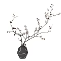 Minimalist Black Vase With White Lines Holding Branches And Red Berries For Interior Decor