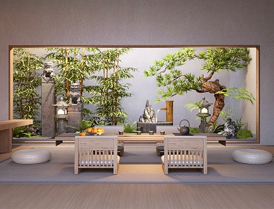 Japanese-style indoor courtyard sketch plant combination plant landscape landscaping plant pile bamboo plant 3d model