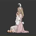 Easter Themed Scene With Woman In Pink Robe And Rabbit Ears Surrounded By Decorated Eggs