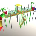 Playground Equipment With Colorful Slide Yellow Canopy Palm Tree Decorations Star Railings And Stairs