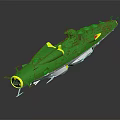 Green Cosmic Spacecraft Model With Streamlined Design And Yellow Accents For Space Exploration