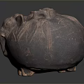Ancient Style Pig Shaped Ceramic Sculpture With Carved Patterns And Four Legs 3d model