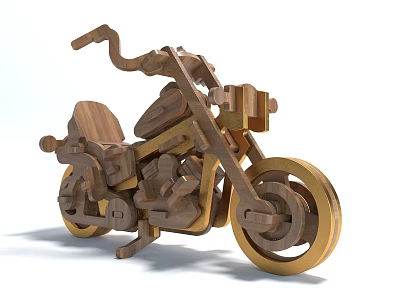 Intricate Handcrafted Wooden Motorcycle Model With Detailed Mechanical Structure And Craftsmanship 3d model