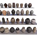 Ceramic Vessels Displayed on Multiple Shelves with Various Shapes and Textures 3d model