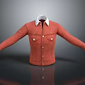 Stylish Red Jacket with White Collar Long Sleeves Striped Design and Button Front 3d model