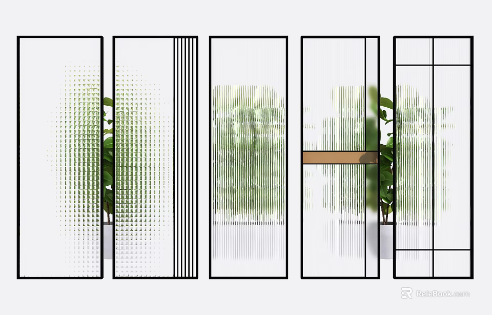 Modern Glass Partition Designs With Textured Patterns And Indoor Greenery 3d model