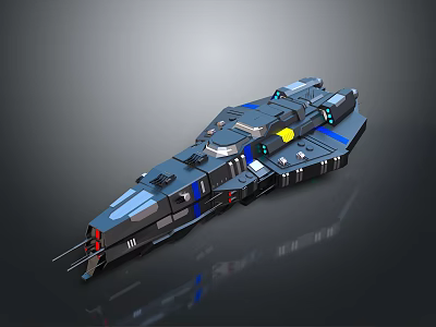 Futuristic Interstellar Spaceship With Advanced Modular Structure And Blue Yellow Accents 3d model