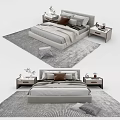 Modern Double Bed With Soft Bedding Decorative Pillows And Nightstands On Gray Rug 3d model