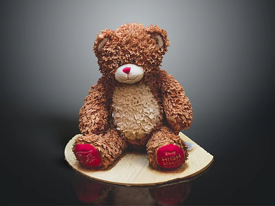 Wooden Round Decorative Stand Furniture With Brown Teddy Bear On Top 3d model