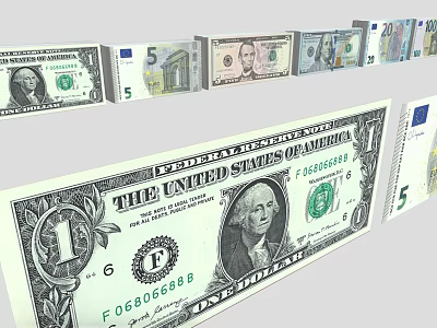 Realistic Currency Themed Decorative Ornament Set With US Dollars Euros And Various Denominations 3d model