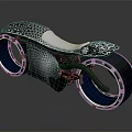 Futuristic Motorcycle With Unique Textured Design White Seat And Blue Wheels