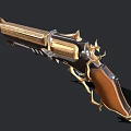 Ornate Decorative Revolver With Golden Accents Wooden Grip And Intricate Carvings On Metal Frame