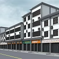 Traditional Chinese Commercial Street With Multi Story White and Dark Exterior And Ground Floor Shops
