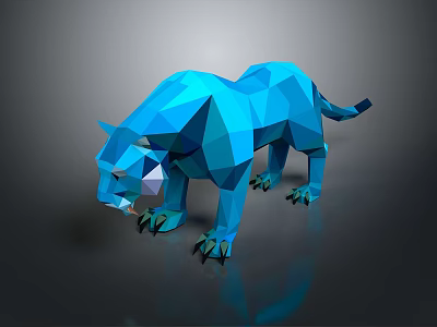 Low Poly Blue Panther 3D Model With Geometric Design And Sharp Claws 3d model