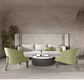 Light Gray Sofa Coffee Table Set With Green Armchairs And Round Table