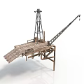 Modern Industrial Scene Featuring Wooden Platform Tall Tower And Crane Structure 3d model