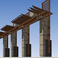 Rustic Pergola Design With Stone Columns And Wooden Beams Structure