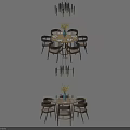 Modern Dining Table Set With Chairs Pendant Light And Flower Vase 3d model