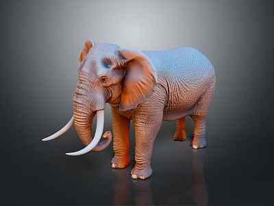 Detailed Realistic Elephant With Large White Tusks And Wrinkled Skin 3d model