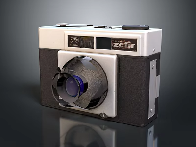 Vintage Zefir Digital Camera With White Black Body And Retro Lens Design 3d model