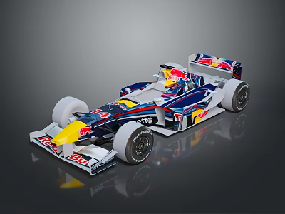 Red Bull Racing Car with Blue White Red Livery and Yellow Nose Cone Design 3d model