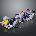 Red Bull Racing Car with Blue White Red Livery and Yellow Nose Cone Design