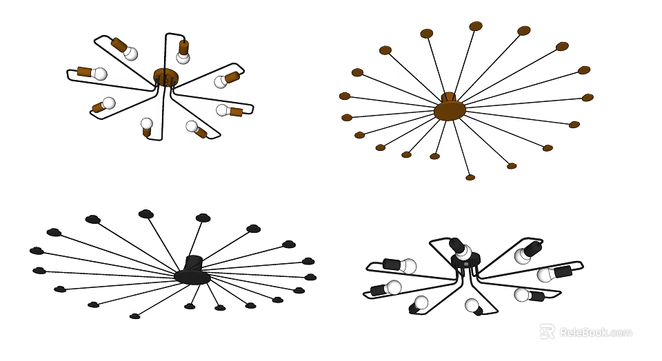 Various Modern Chandeliers With Metal Frames And Decorative Bulbs For Home Decor 3d model 