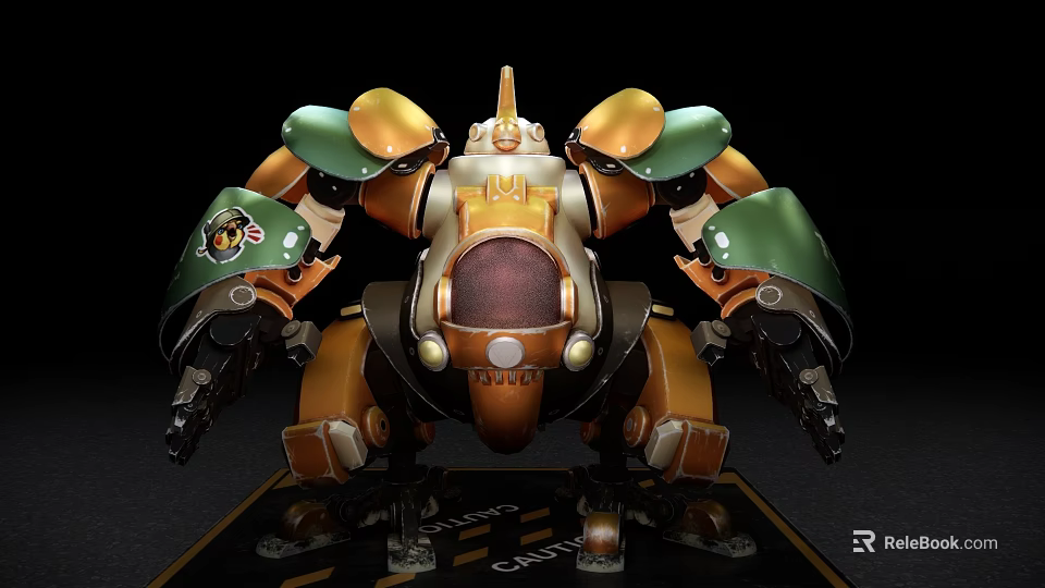 Smart Machine Armored Chronos Cavalry Robot With Green Orange Gold Mechanical Arms And Gun Weapons 3d model 