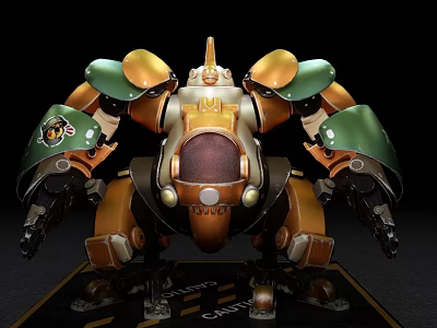 Smart Machine Armored Chronos Cavalry Robot With Green Orange Gold Mechanical Arms And Gun Weapons 3d model