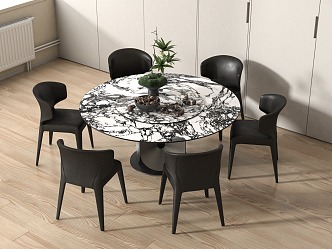 Dining table and chair combination round 3d model