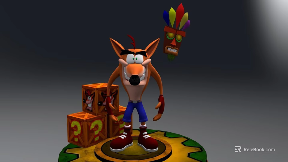 Cartoon Fox Character Standing With Question Mark Boxes And Colorful Mask 3d model