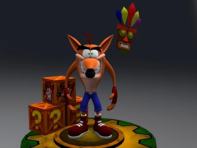 Cartoon Fox Character Standing With Question Mark Boxes And Colorful Mask 3d model