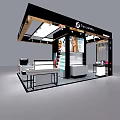 Specialty Store Booth With Modern Display Counters Products And Brand Logos