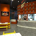 Hotpot Restaurant Interior Featuring Orange Walls Display Jars Counter and Yellow Tables