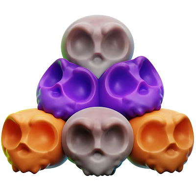Skull Shaped Decorative Ornament Set With Purple Orange Gray Stacked Design For Home Decor 3d model
