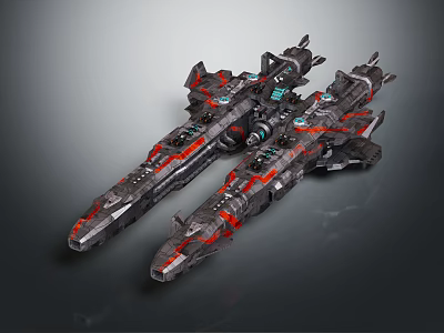 Two Futuristic Cosmic Spaceships With Sci Fi Design And Red Black Details 3d model