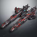 Two Futuristic Cosmic Spaceships With Sci Fi Design And Red Black Details