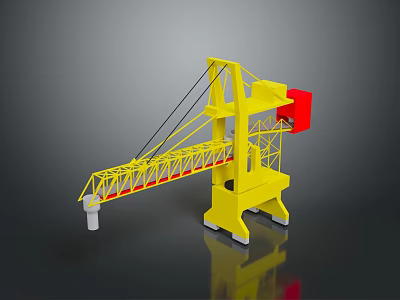 Yellow Functional Tower Crane Vehicle With Boom Structure And Red Industrial Component 3d model