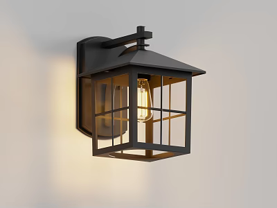 Modern Black Metal Wall Sconce With Grid Design And Illuminated Warm Light 3d model
