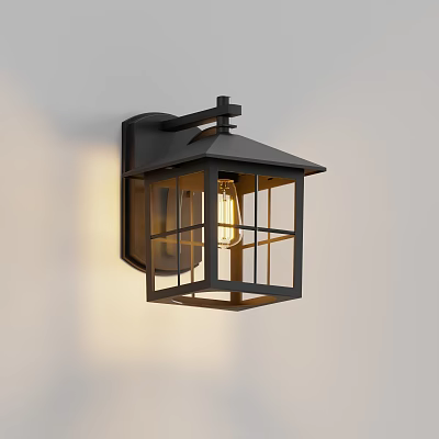 Modern Black Metal Wall Sconce With Grid Design And Illuminated Warm Light 3d model
