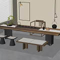 Tea Table and Chair Combination Tea Table Tea Set 3d model