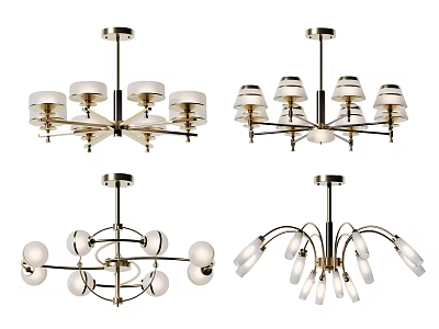 Stylish Modern Chandeliers With Different Designs Glass Shades And Metal Frames 3d model