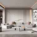 Modern Living Room Interior With Sofa Coffee Table Floor Lamp Plants And Bookshelves