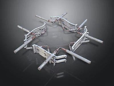 Industrial Metal Equipment Components With Curved Bars And Support Rods 3d model