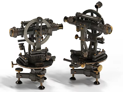 Vintage Mechanical Industrial Equipment With Metal Structure Measurement Dials Knobs And Base Supports 3d model
