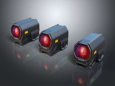 Three Modern Black Furniture Units With Red Illuminated Accents For Contemporary Interior Design 3d model