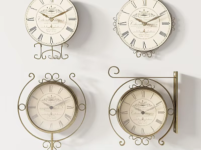 Vintage Decorative Wall Clocks With Ornate Metal Frames And Roman Numerals 3d model