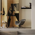 Modern Gray Accent Chair with Swivel Base and Side Table near Dog Pattern Wall Art