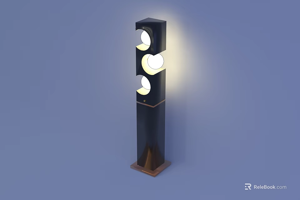 Black Modern Minimalist Floor Lamp with Three Circular Bulbs and Brown Base 3d model 