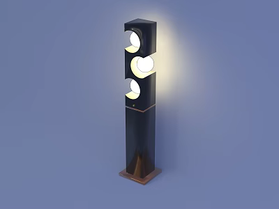 Black Modern Minimalist Floor Lamp with Three Circular Bulbs and Brown Base 3d model